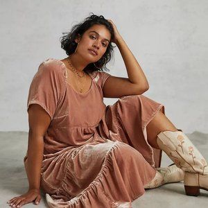 Anthro Velvet Empire Waist Midi Dress